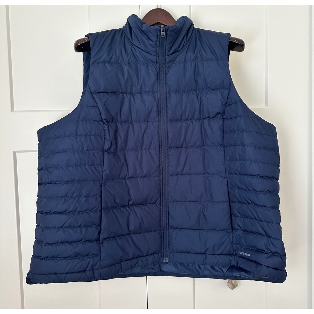 Lands End Women's  Navy Blue Quilted Puffer Vest Full Zip 3X